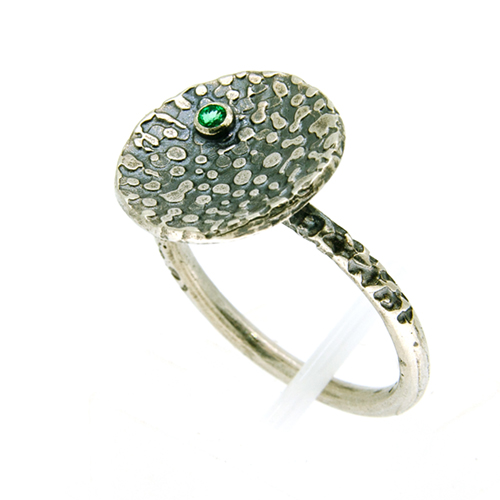 Silver and Emerald Lichen Textured Ring|Lisa Rothwell-Young