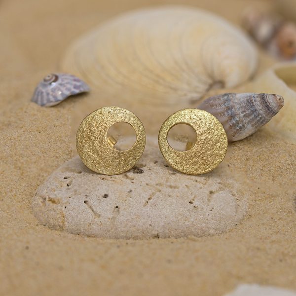 18ct Yellow Gold Sand Textured Kalimera Sun & Moon Earrings| Lisa Rothwell-Young