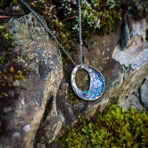 Ethical Sustainable Vegan Jewellery Silver and Emerald Lichen Textured Pendant | Lisa Rothwell-Young