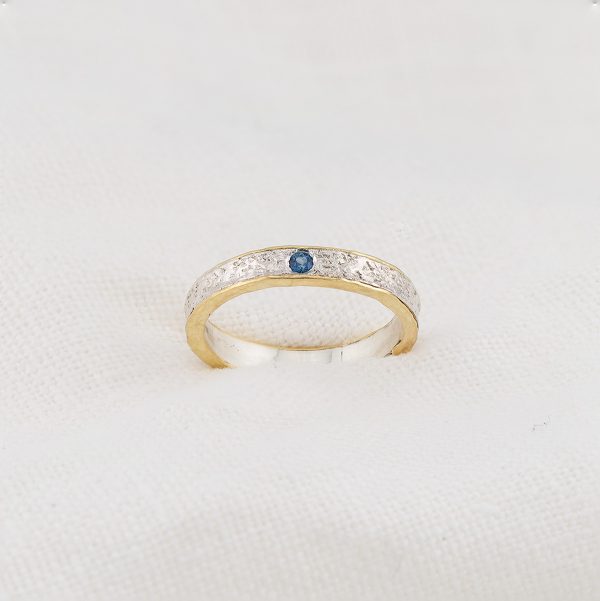 Textured Silver and 18ct Gold Sea Inspired Sapphire Wedding Ring Front | Lisa Rothwell-Young