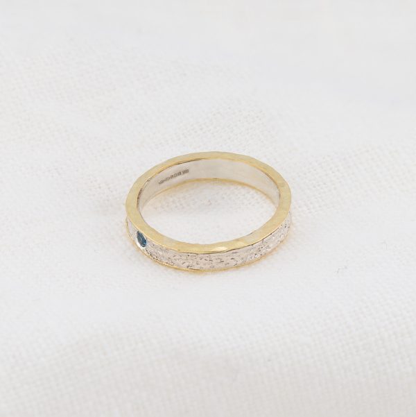 Textured Silver and 18ct Gold Sea Inspired Sapphire Wedding Ring Side | Lisa Rothwell-Young