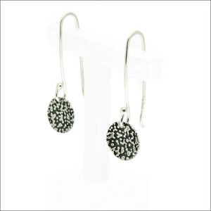 Recycled silver oxidised lichen textured drop earrings