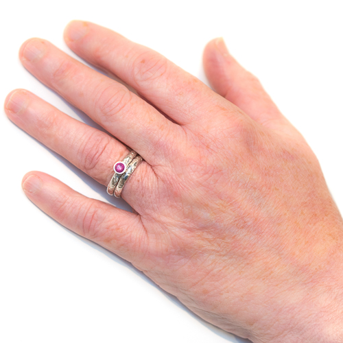 Alternative Wedding Ring - Lichen Texture Pink Sapphire Hand | Lisa Rothwell-Young