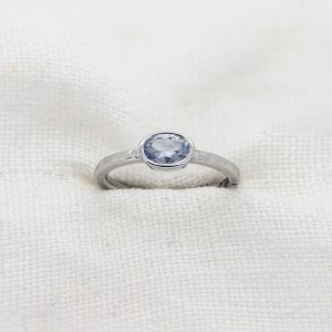 Platinum and pale blue sapphire engagement ring by Lisa Rothwell-Young