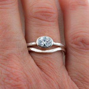 Vegan Wedding Ring Ocean Inspired Ripple Textured Wedding and Engagement Ring Set Hand | Lisa Rothwell-Young