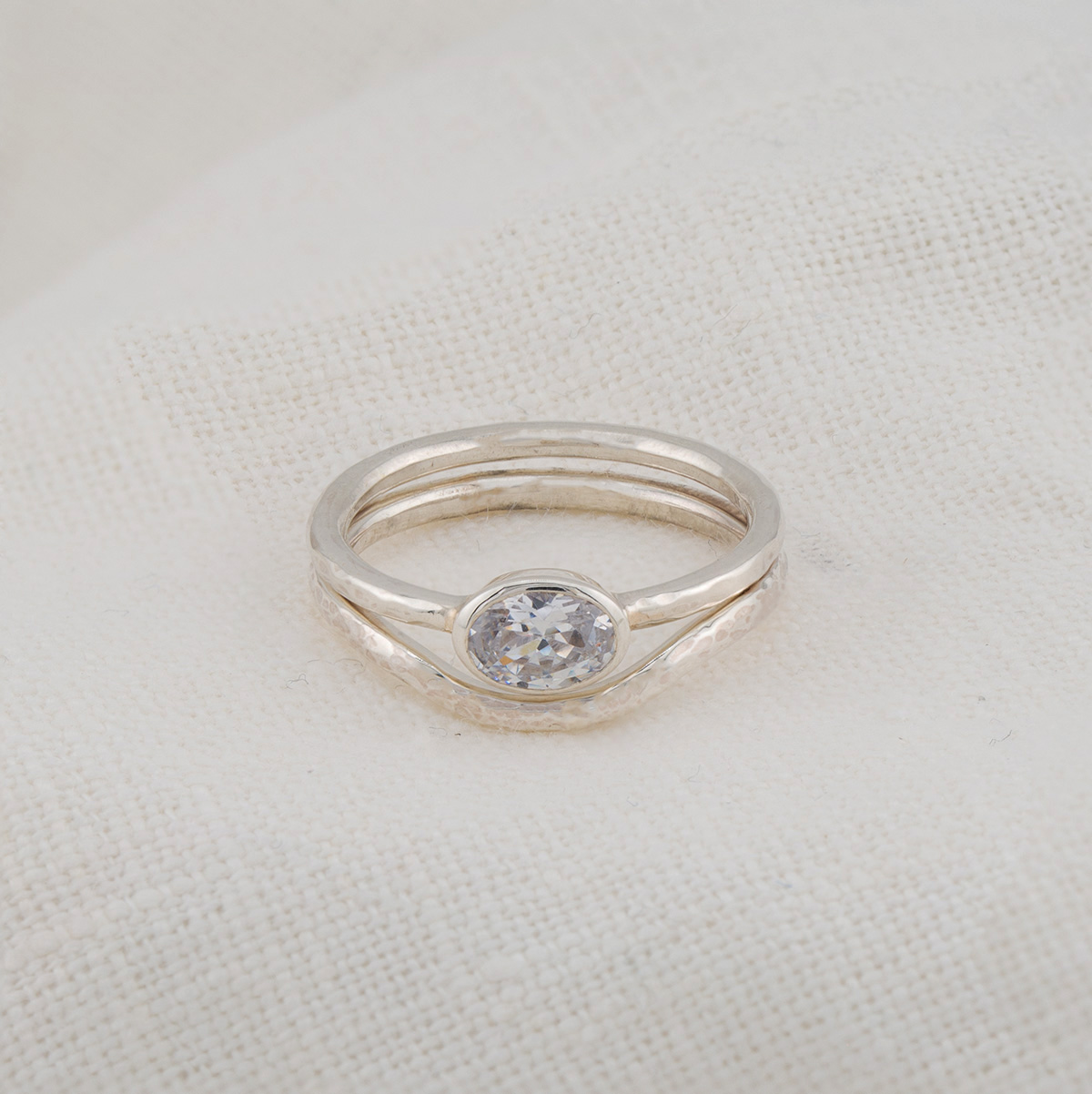 Vegan Wedding Ring Ocean Inspired Ripple Textured Wedding and Engagement Ring Set | Lisa Rothwell-Young