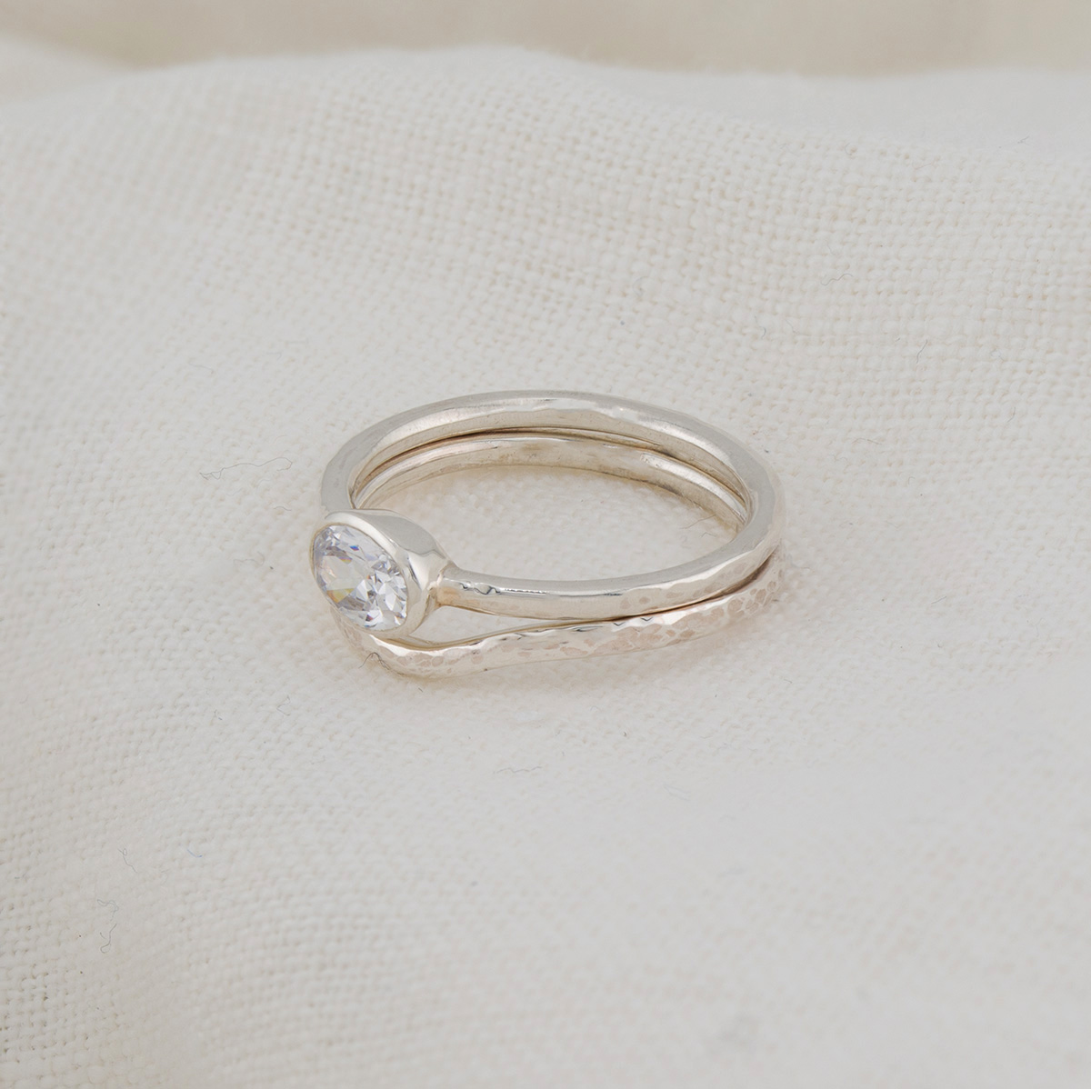 Vegan Wedding Ring Ocean Inspired Ripple Textured Wedding and Engagement Ring Set Side | Lisa Rothwell-Young