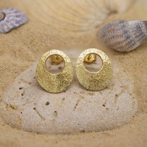 Beach Inspired 18ct Gold Sand Textured Kalimers Paralia Stud Earrings Lisa Rothwell-Young