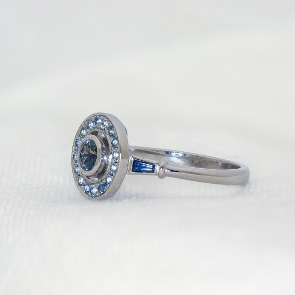 Seashore Inspired Platinum and Blue Sapphire Cove Engagement Ring Side View|Lisa Rothwell-Young