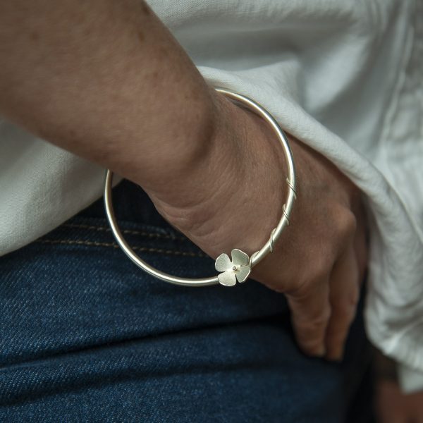 Sustainable recycled silver flora flower bangle | Lisa Rothwell-Young