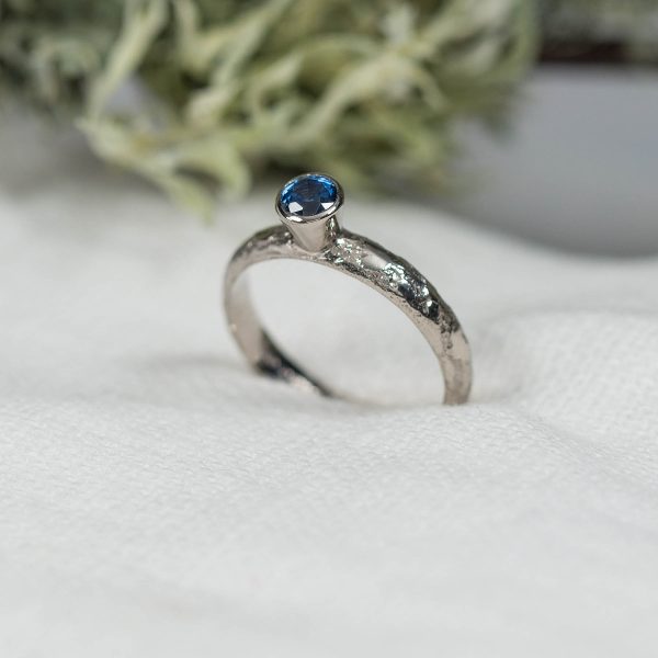 Lichen Textured Platinum and Blue Sapphire Engagement Ring by Lisa Rothwell-Young