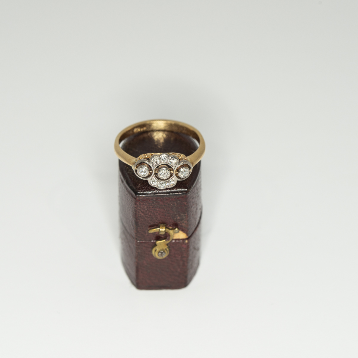 Navette shaped cluster ring set with old cut diamonds - Front | Lisa Rothwell-Young