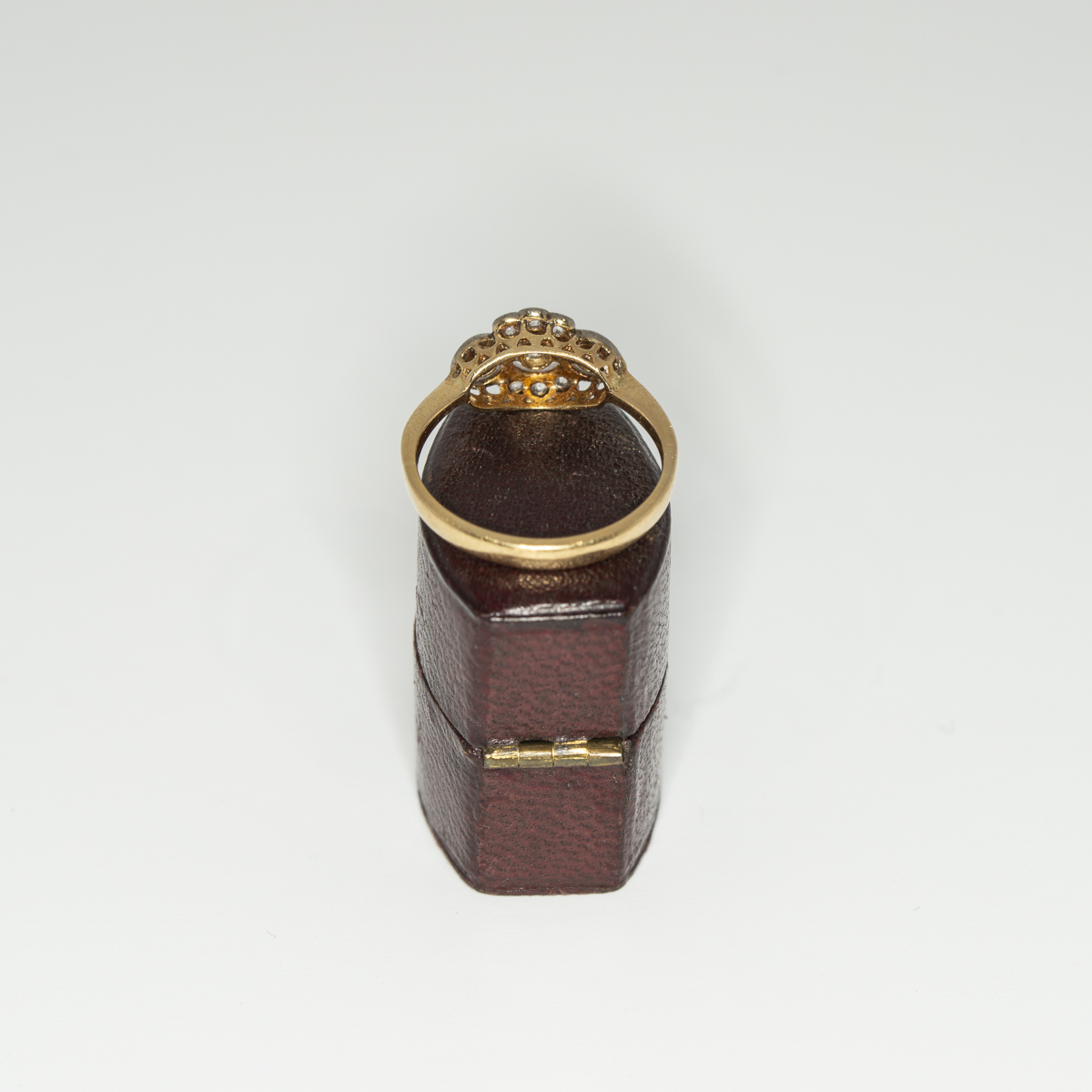 Navette shaped cluster ring set with old cut diamonds - Rear | Lisa Rothwell-Young