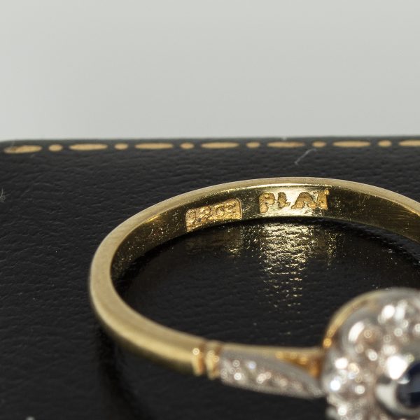 Sapphire and old cut diamond flower cluster ring - Hallmark | Lisa Rothwell-Young