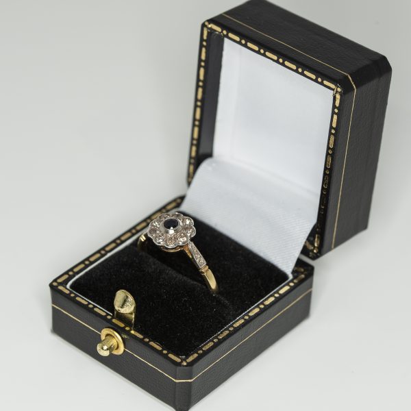 Sapphire and old cut diamond flower cluster ring | Lisa Rothwell-Young