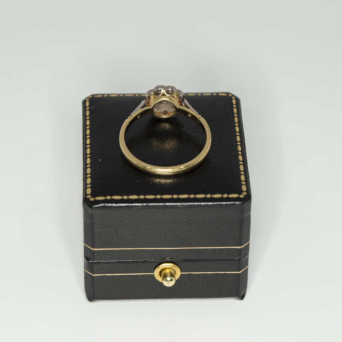 Sapphire and old cut diamond flower cluster ring - Rear | Lisa Rothwell-Young