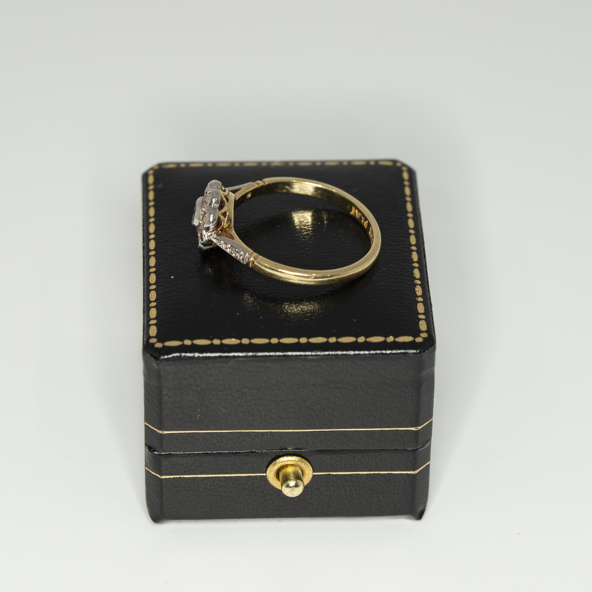 Sapphire and old cut diamond flower cluster ring - Side | Lisa Rothwell-Young