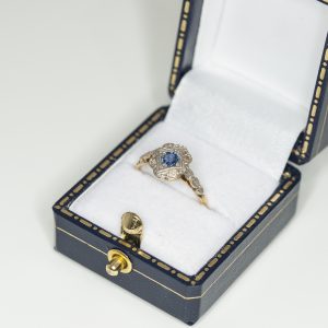 Deco Style Sapphire and Diamond cluster ring | Lisa Rothwell-Young