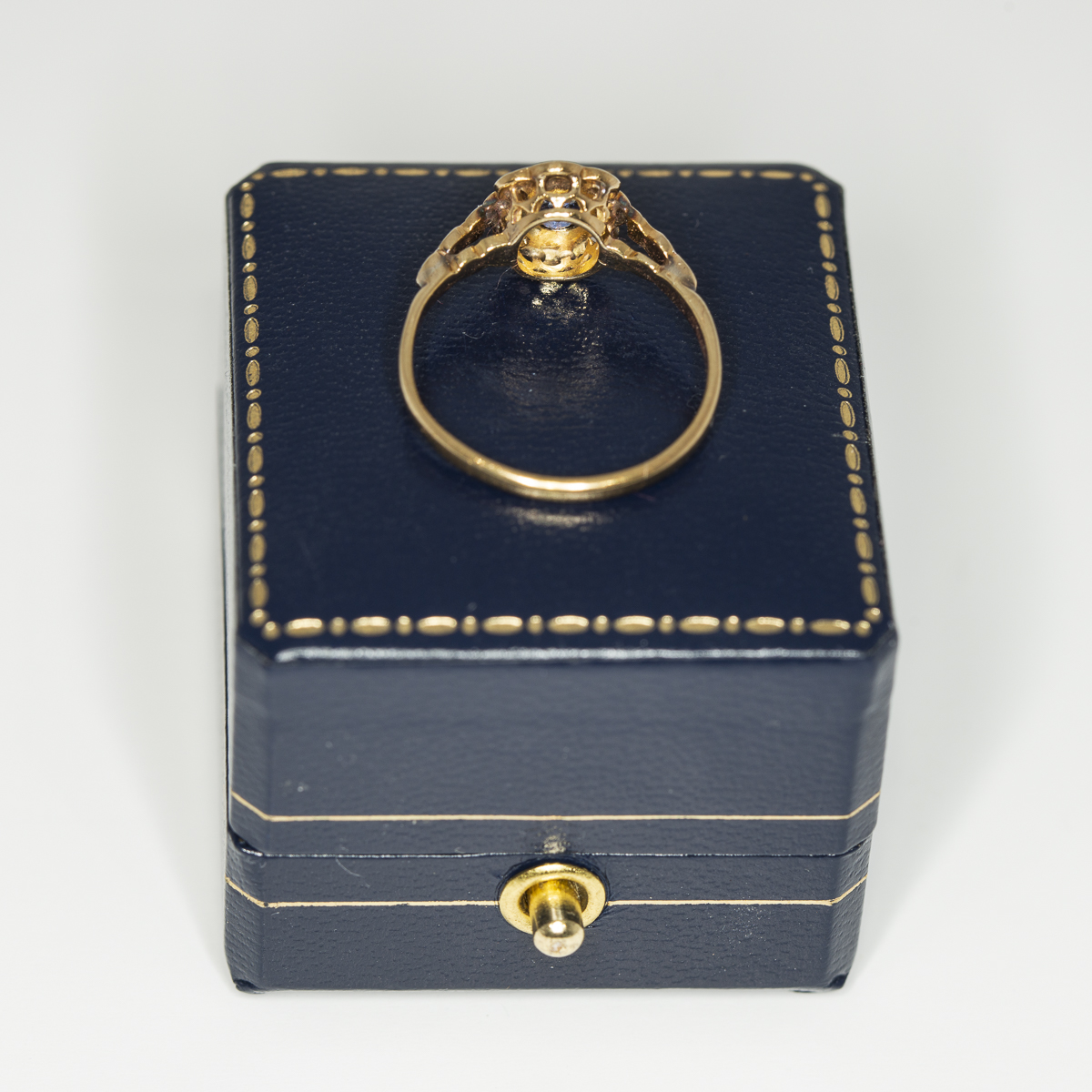 Deco Style Sapphire and Diamond cluster ring - Rear | Lisa Rothwell-Young