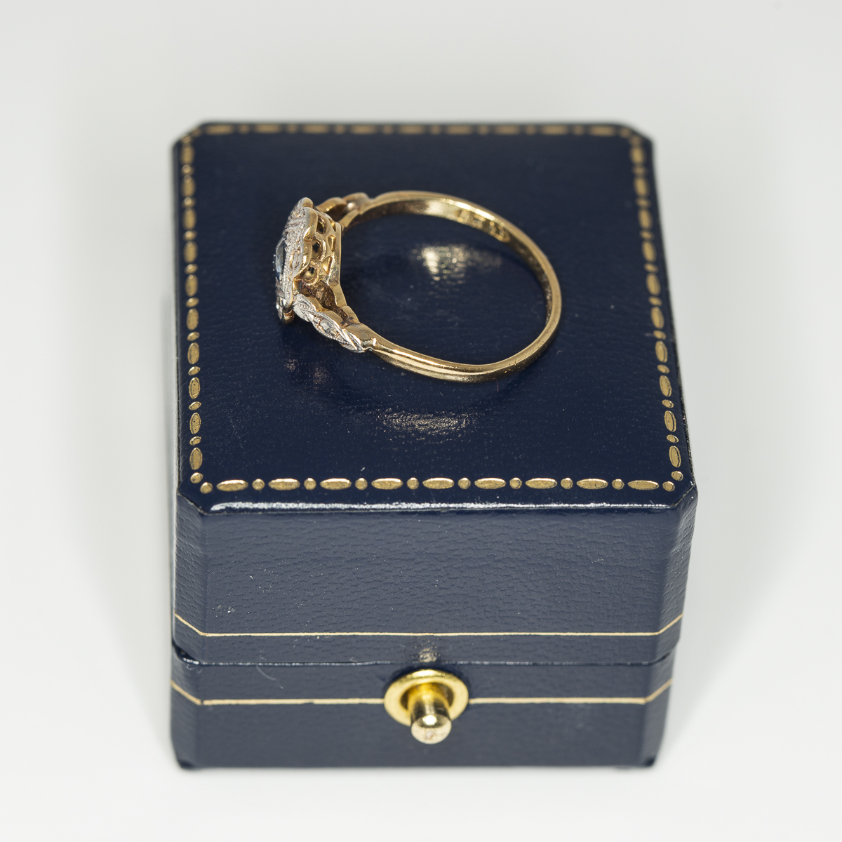 Deco Style Sapphire and Diamond cluster ring - Side | Lisa Rothwell-Young