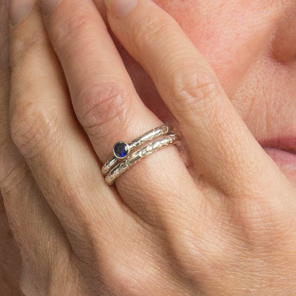 Sustainable Lichen and Blue Sapphire Platinum Engagement Ring | Lisa Rothwell-Young