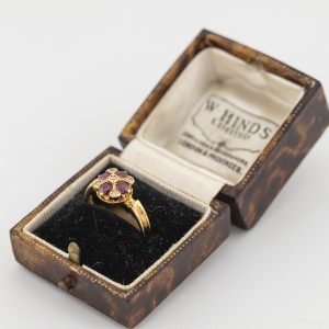 Vintage Ruby and Diamond Quatrefoil Ring in box |Lisa Rothwell-Young