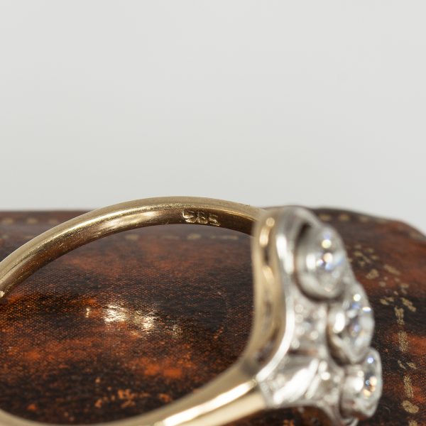 Navette shaped white and yellow gold cluster ring hallmark