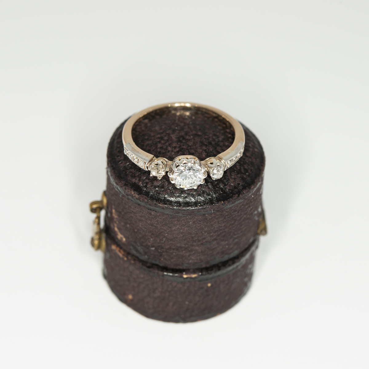Three stone antique diamond trilogy ring front view|Lisa Rothwell-Young