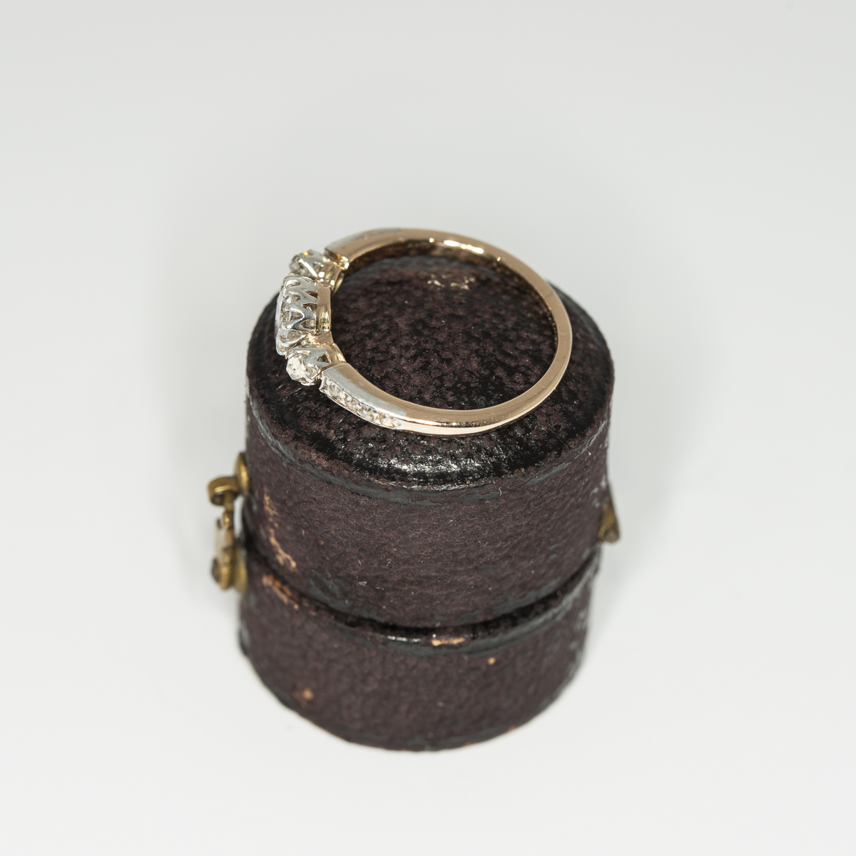 Three stone antique diamond trilogy ring side view|Lisa Rothwell-Young