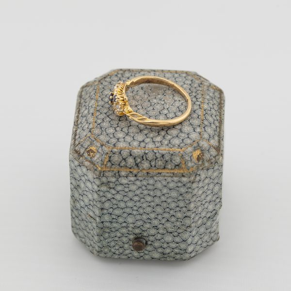 Victorian sapphire and diamond 3 stone ring side view |Lisa Rothwell-Young